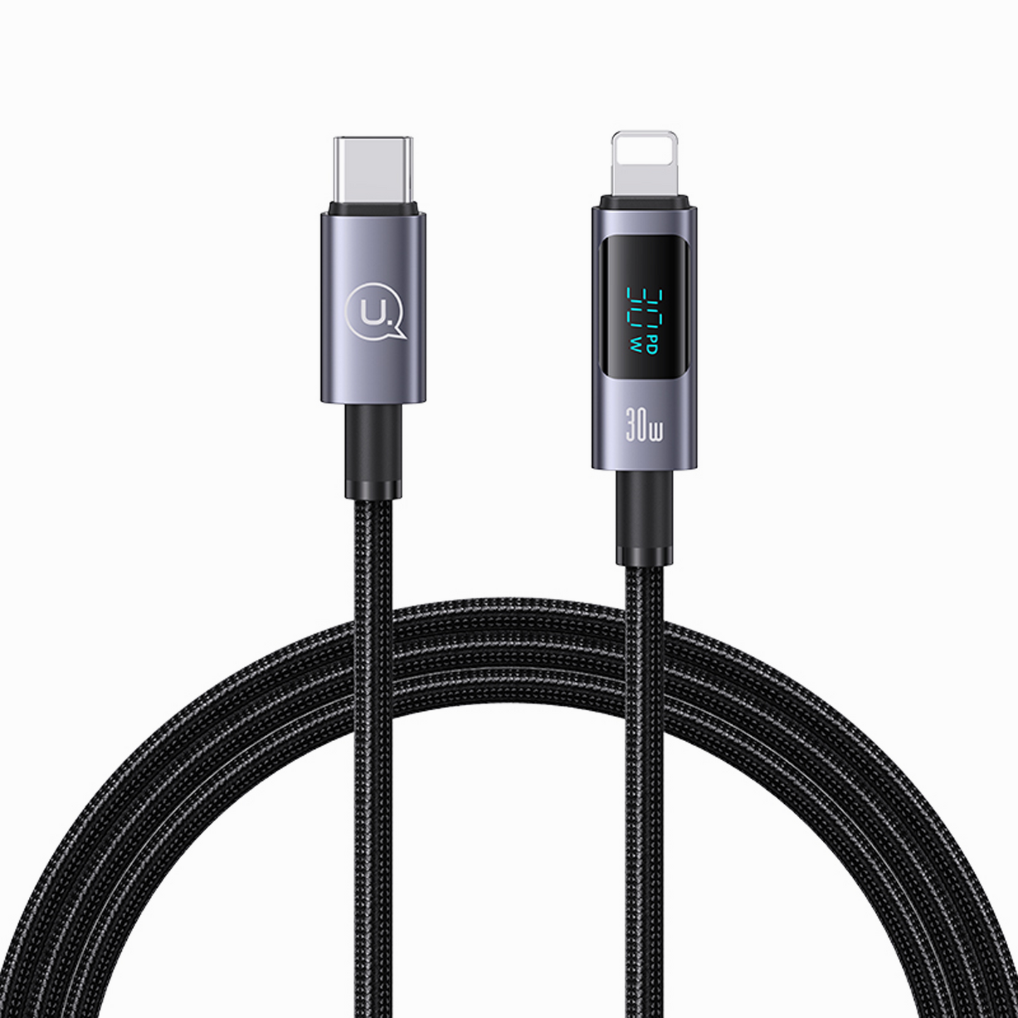 USAMS US-SJ672 Type C To Lightning 30W Aluminum Alloy Digital Display Fast Charging Cable