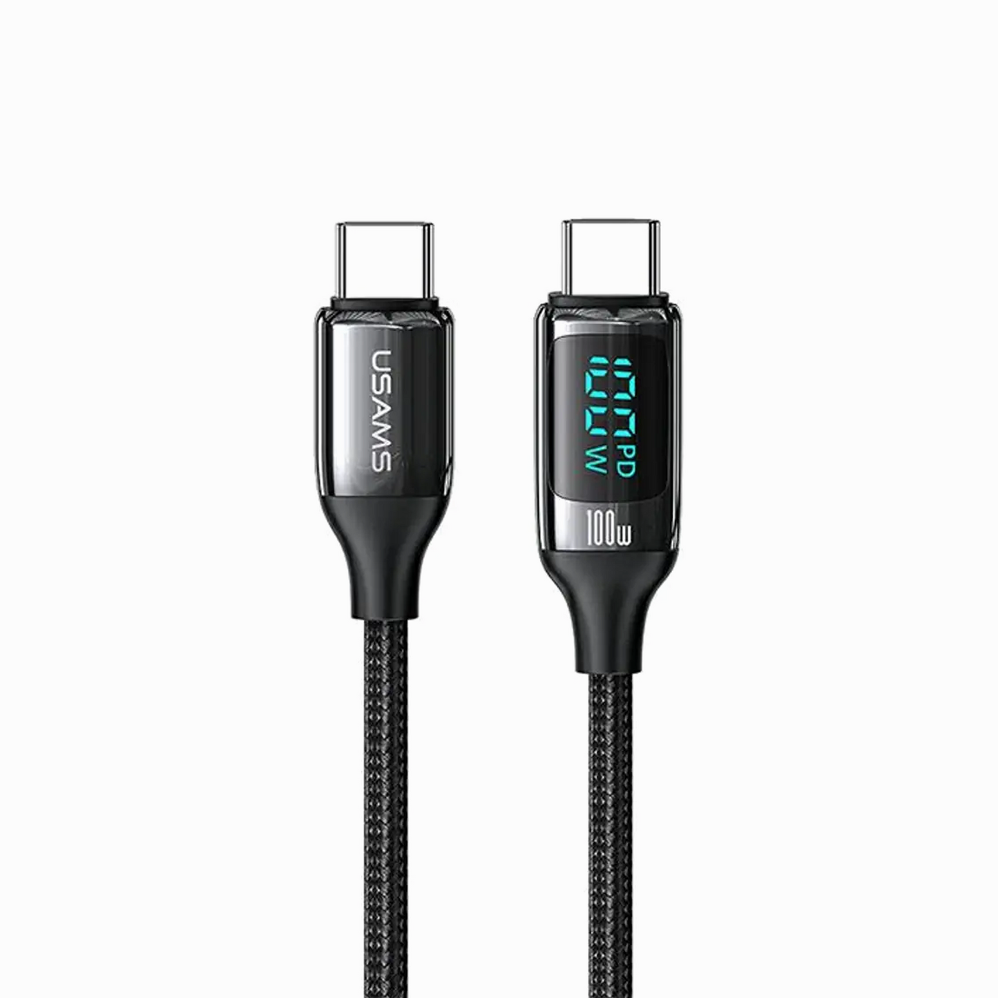 USAMS 1.2-Meter Type-C to Type-C 100W Digital Display PD Fast Braided Charging & Data Cable