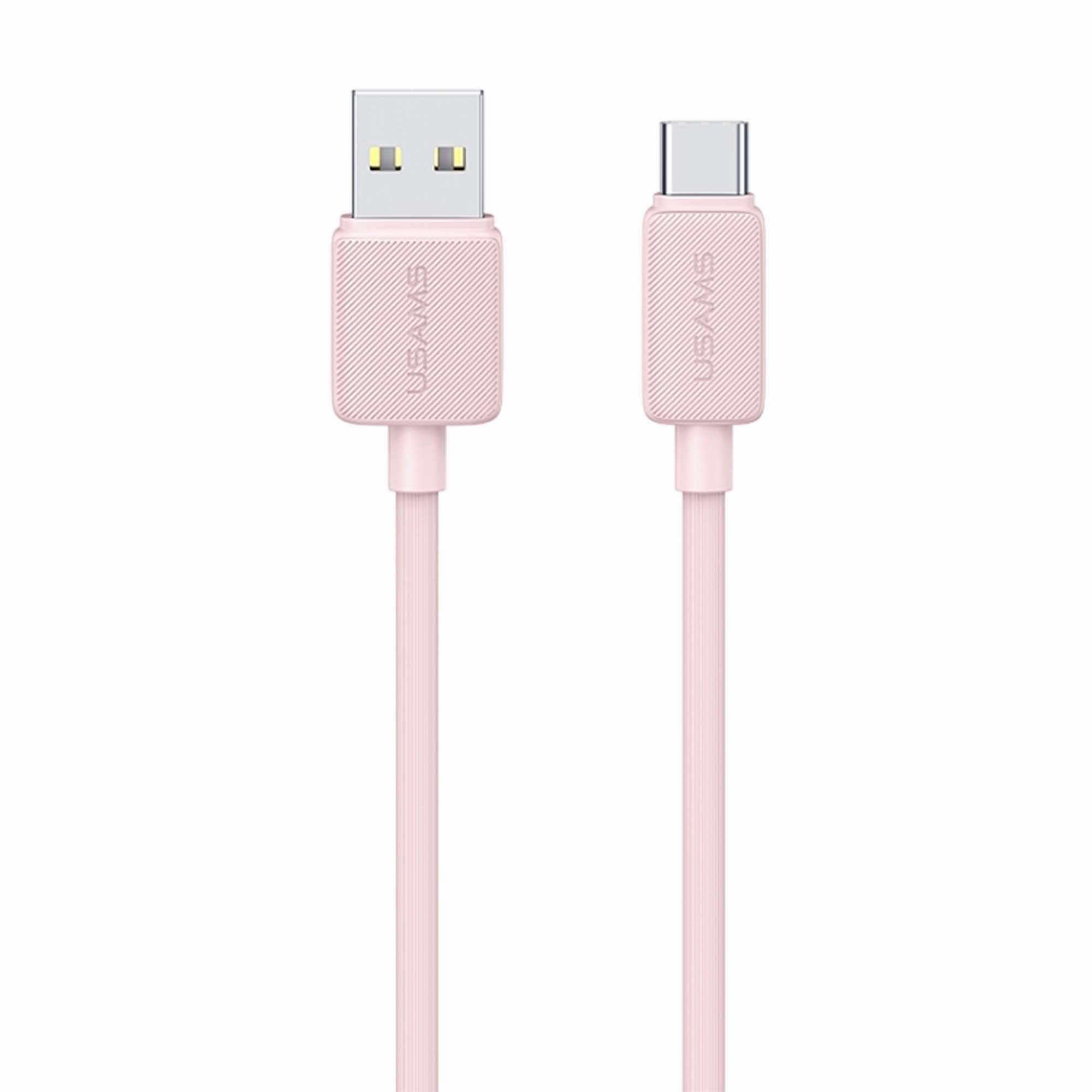 USAMS US-SJ698 KY Series 3m USB to Type-C 3A Phone Charging Cable Striped Data Cord -Pink