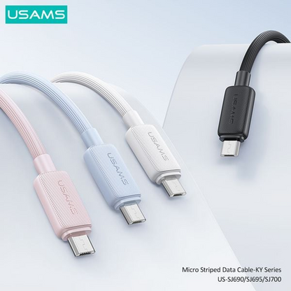 USAMS US-SJ700 Micro Striped Data Cable-KY Series 3M White charging cable Pink