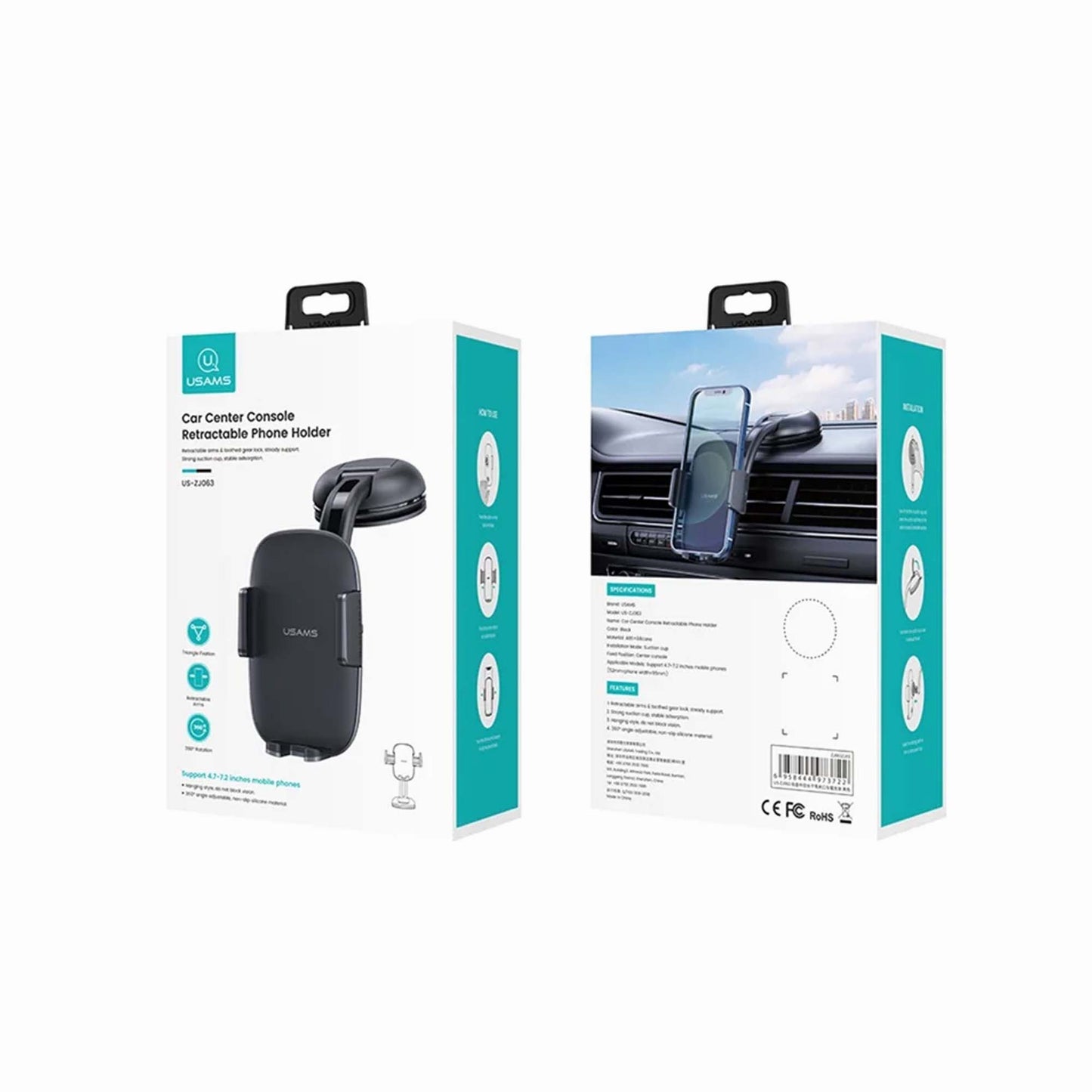 USAMS US-ZJ063 Car Dashboard Windshield Suction Cup Mobile Phone Holder Rotatable Bracket