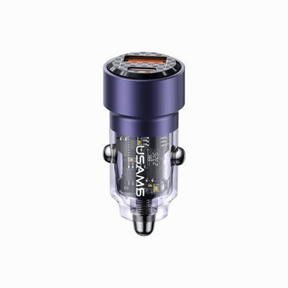 USAMS car charger USB-A, USB-C 60W purple USCC208