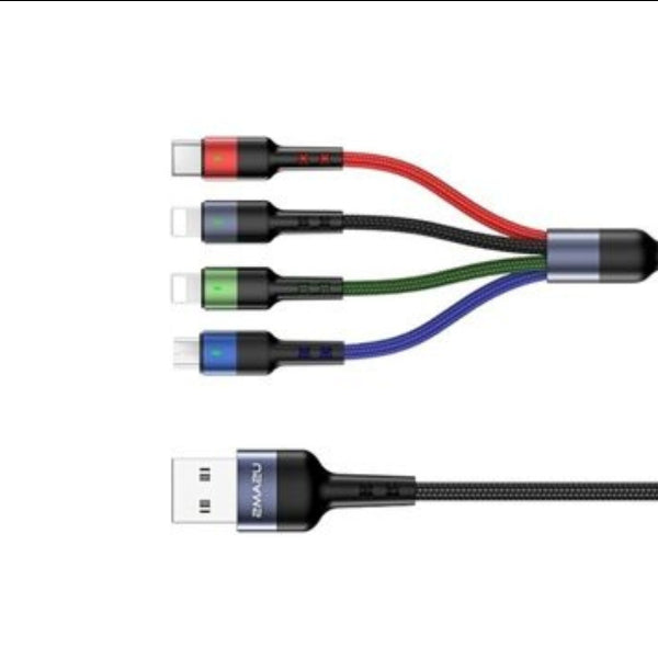 USAMS US-SJ317 4-IN-1 CABLE USB-A / MICROUSB, USB-C, 2XLIGHTNING FAST CHARGE 2A 1.2M(SJ317USB01)