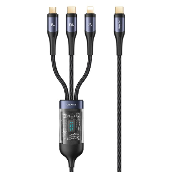 USAMS US-SJ600 USB-C / LIGHTNING / MICROUSB / USB-C 3IN1 CABLE 100W 1,2M BLACK(SJ600USB01)