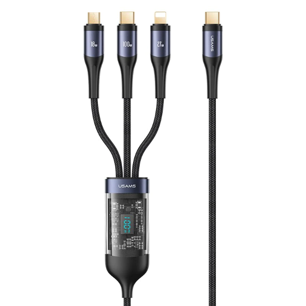 USAMS US-SJ600 USB-C / LIGHTNING / MICROUSB / USB-C 3IN1 CABLE 100W 1,2M BLACK(SJ600USB01)