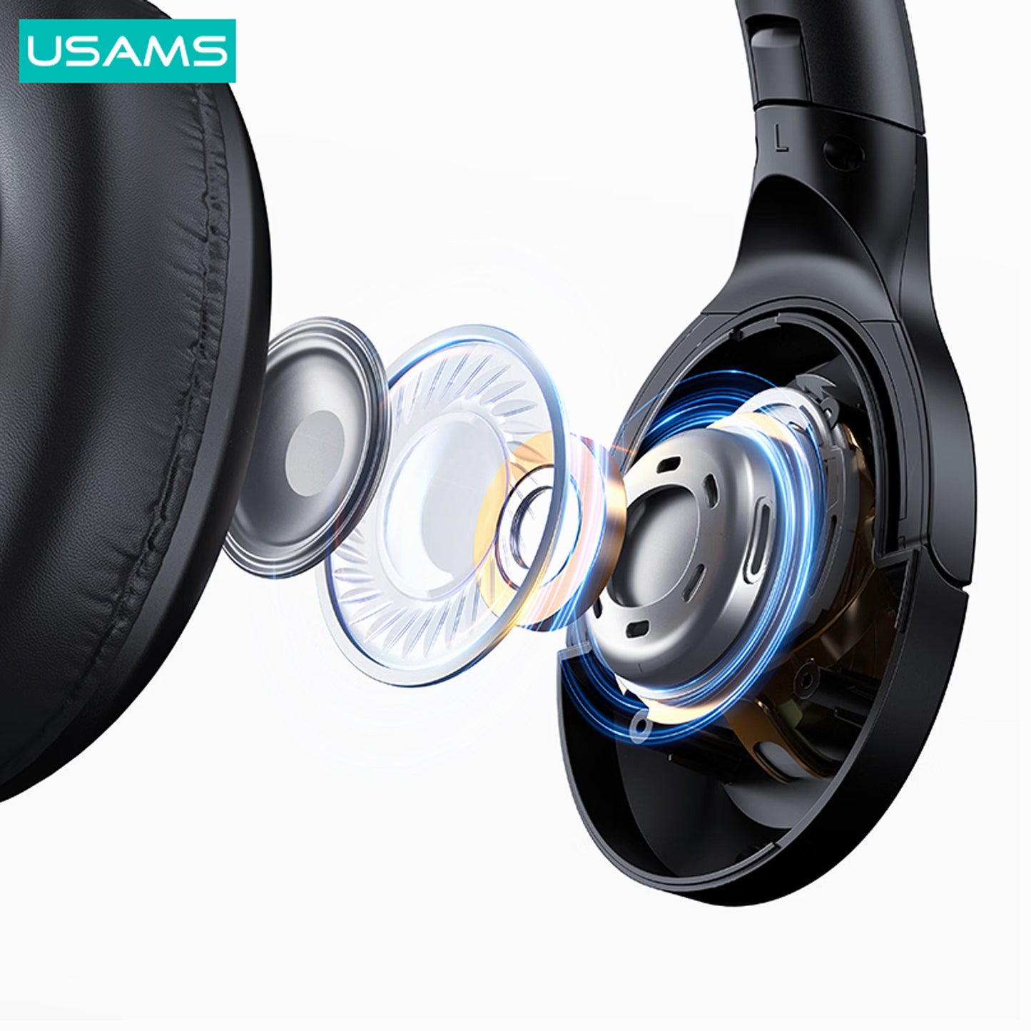 USAMS YH21 Bluetooth-compatible Over-Ear Headphones HiFi Stereo Headset 70H Long Playtime Hands-Free Calls - Black