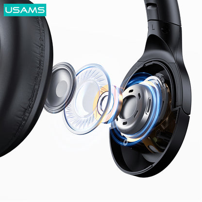 USAMS YH21 Bluetooth-compatible Over-Ear Headphones HiFi Stereo Headset 70H Long Playtime Hands-Free Calls - Black