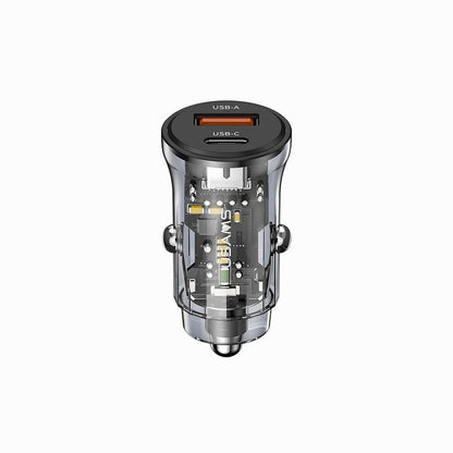 USAMS US-CC164 C32 30W Transparent Dual Port Mini Car Charger