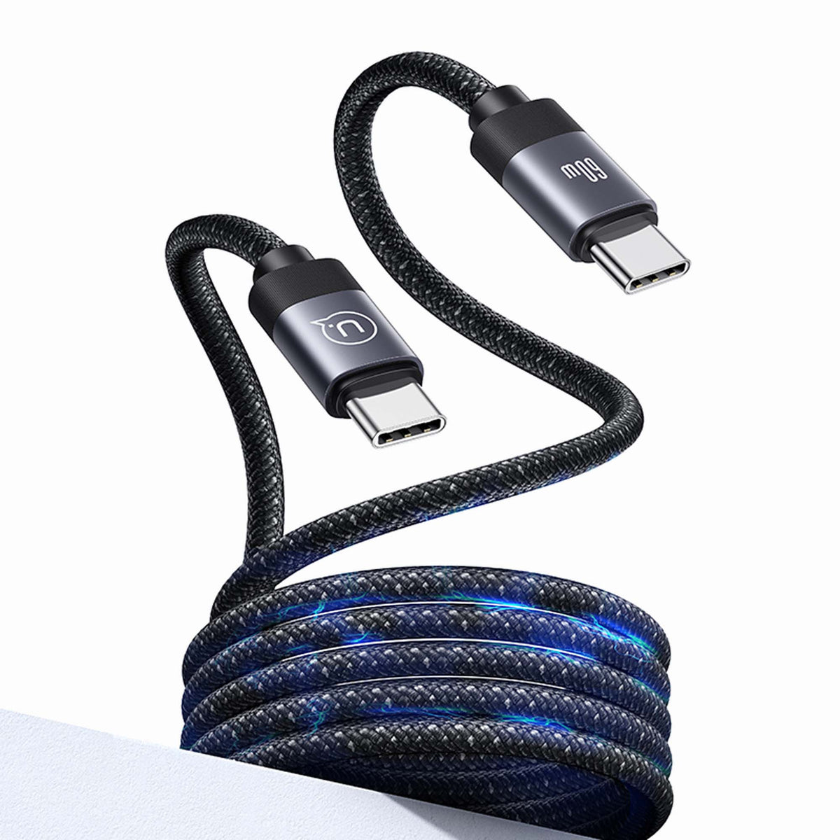 Usams US-SJ705 Rui Series Type-C to Type-C Data Cable 30W Nylon Braided Magnetic Rollable (1m) Black