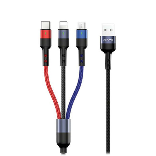 Usams USB Cable USB-A - USB-C + microUSB + Lightning 3 m Black