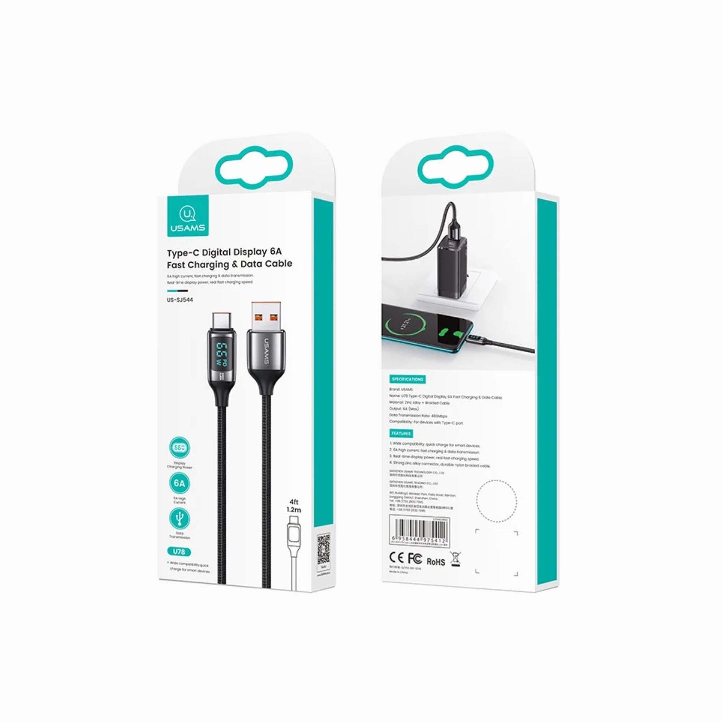 Usams USB Cable USB-A - USB-C 1.2 m Black
