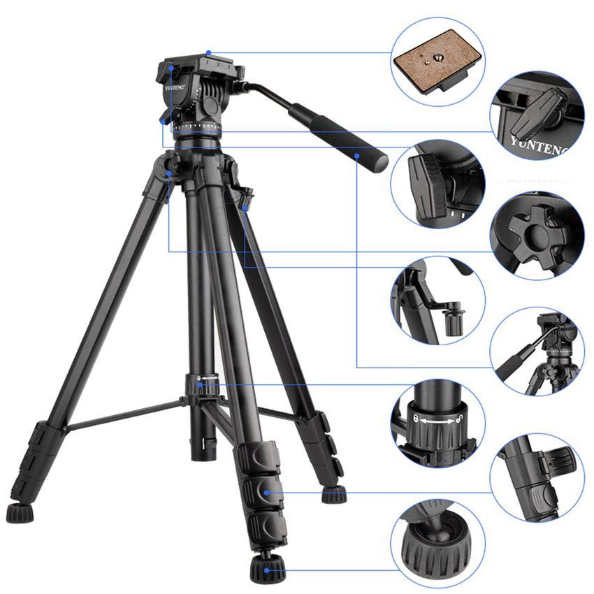 Yunteng VCT-999RM Professional Aluminum Alloy Video Tripod with Fluid Head