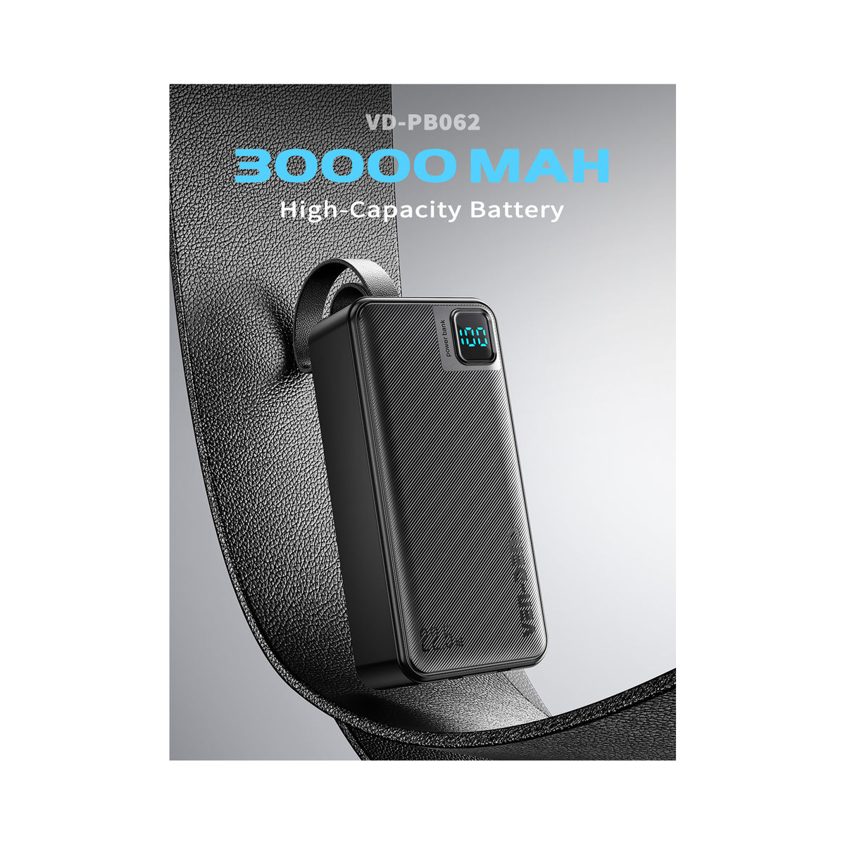 VEN-DENS VD-PB062 30,000mAh 22.5W Fast-Charging Power Bank with Built-In Cables