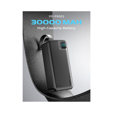 VEN-DENS VD-PB062 30,000mAh 22.5W Fast-Charging Power Bank with Built-In Cables