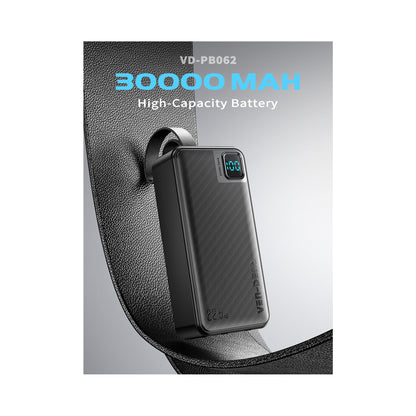 VEN-DENS VD-PB062 30,000mAh 22.5W Fast-Charging Power Bank with Built-In Cables