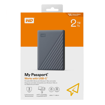 WD My Passport 2TB Portable SSD – Space Grey, USB-C, Up to 1050MB/s