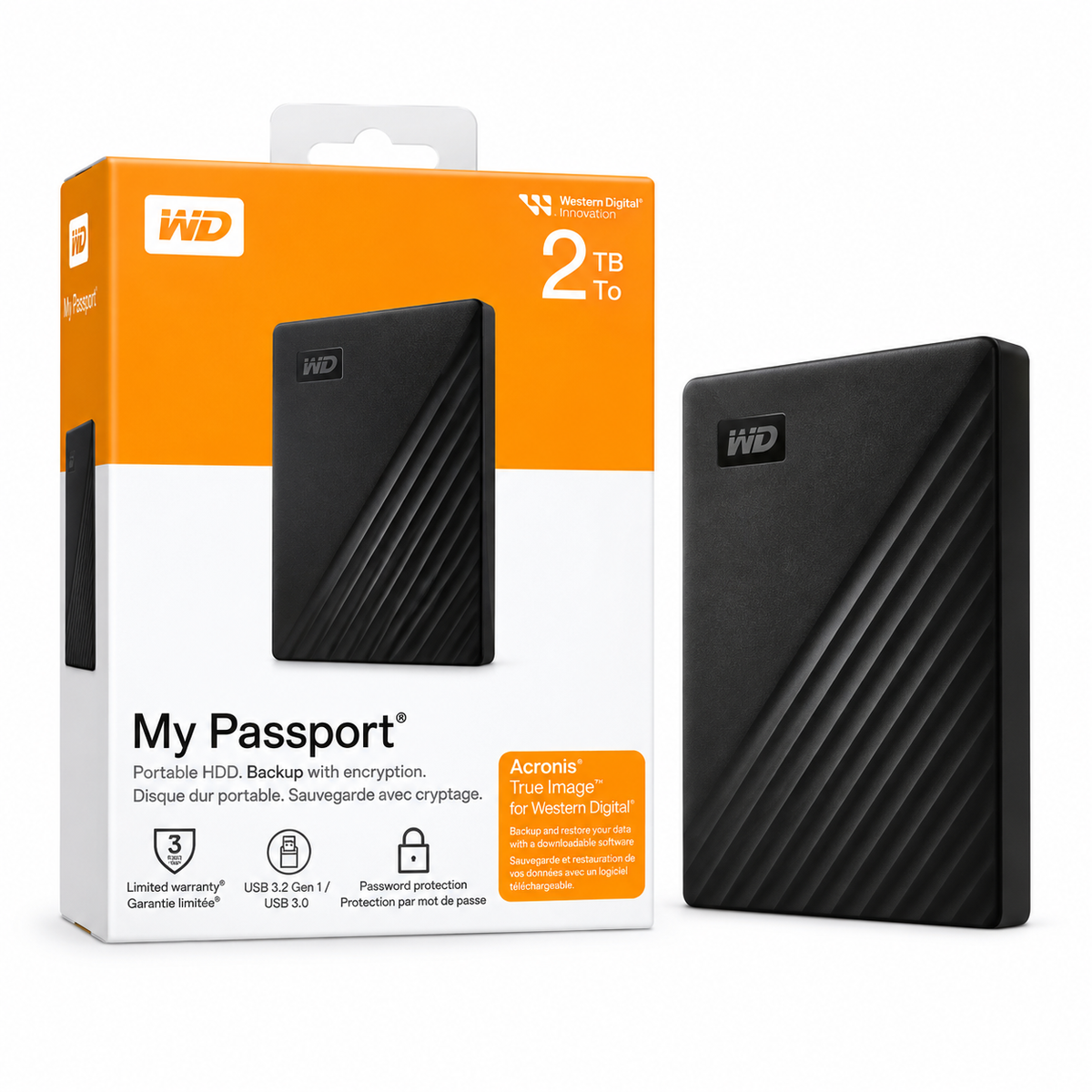 WD My Passport 2TB USB 3.2 Gen 1 Portable External Hard Drive – Black