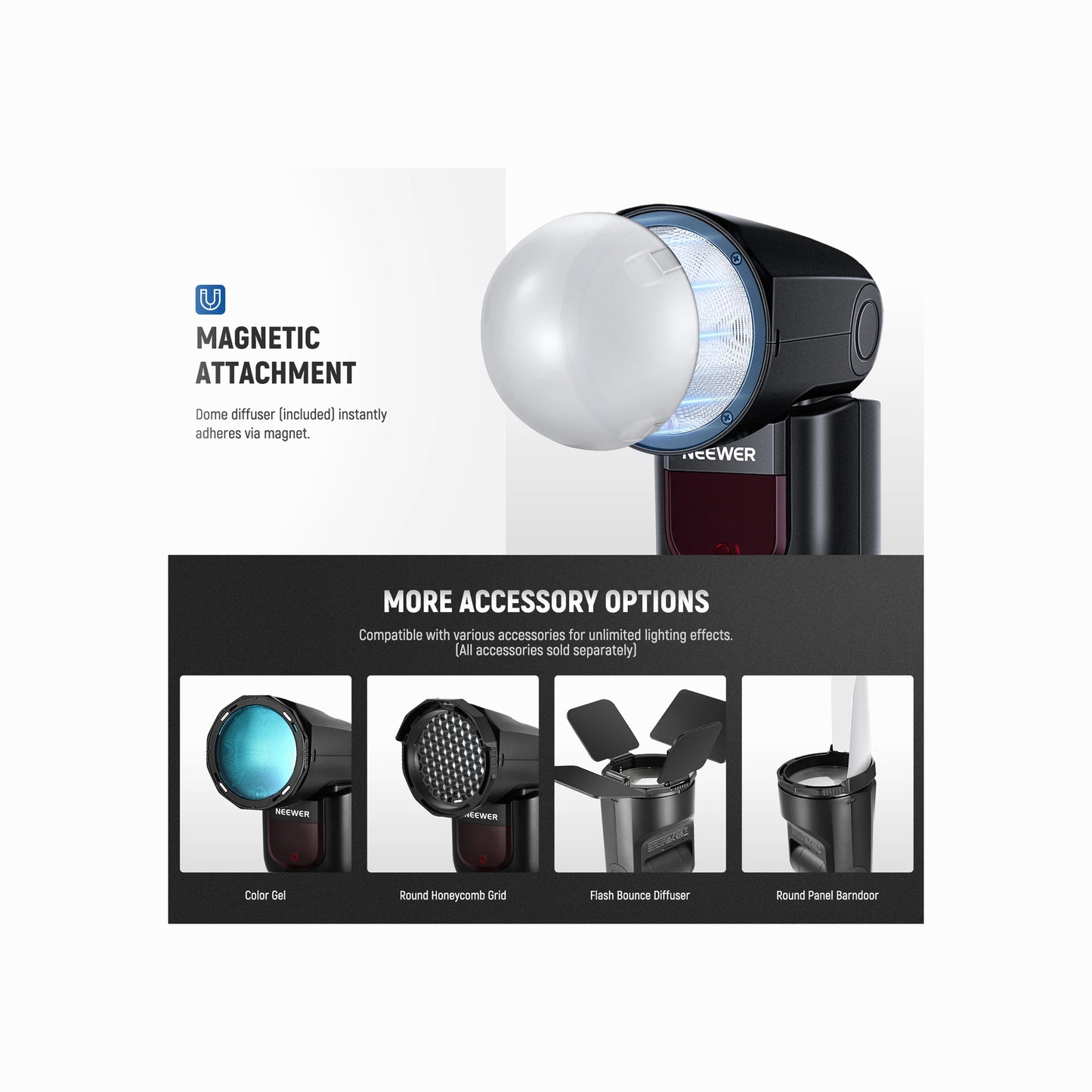 NEEWER Z1-C TTL Round Head Flash Speedlite for Canon with Magnetic Dome Diffuser