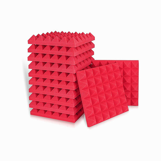 Acoustic Sound Foam Panels, 24 Pack 2" X 12" X 12" Soundproofing Treatment Studio Wall Padding Sound Absorbing Fireproof (Red))