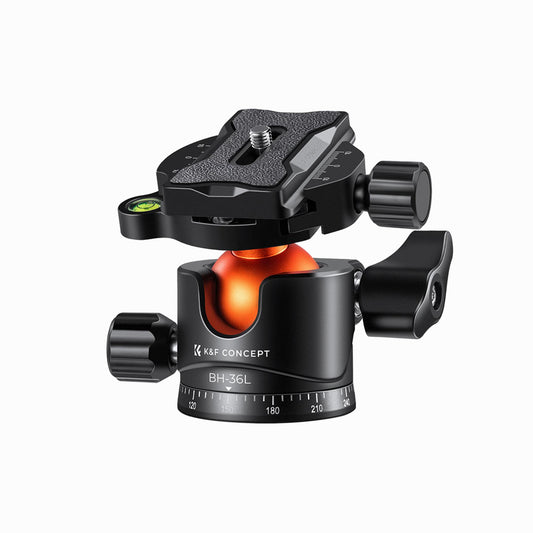 K&F Concept BH-36L 36mm Metal Tripod Ball Head 360 Degree Rotating Panoramic with 1/4-inch Quick Release Plate Bubble Level (KF31.044V1)