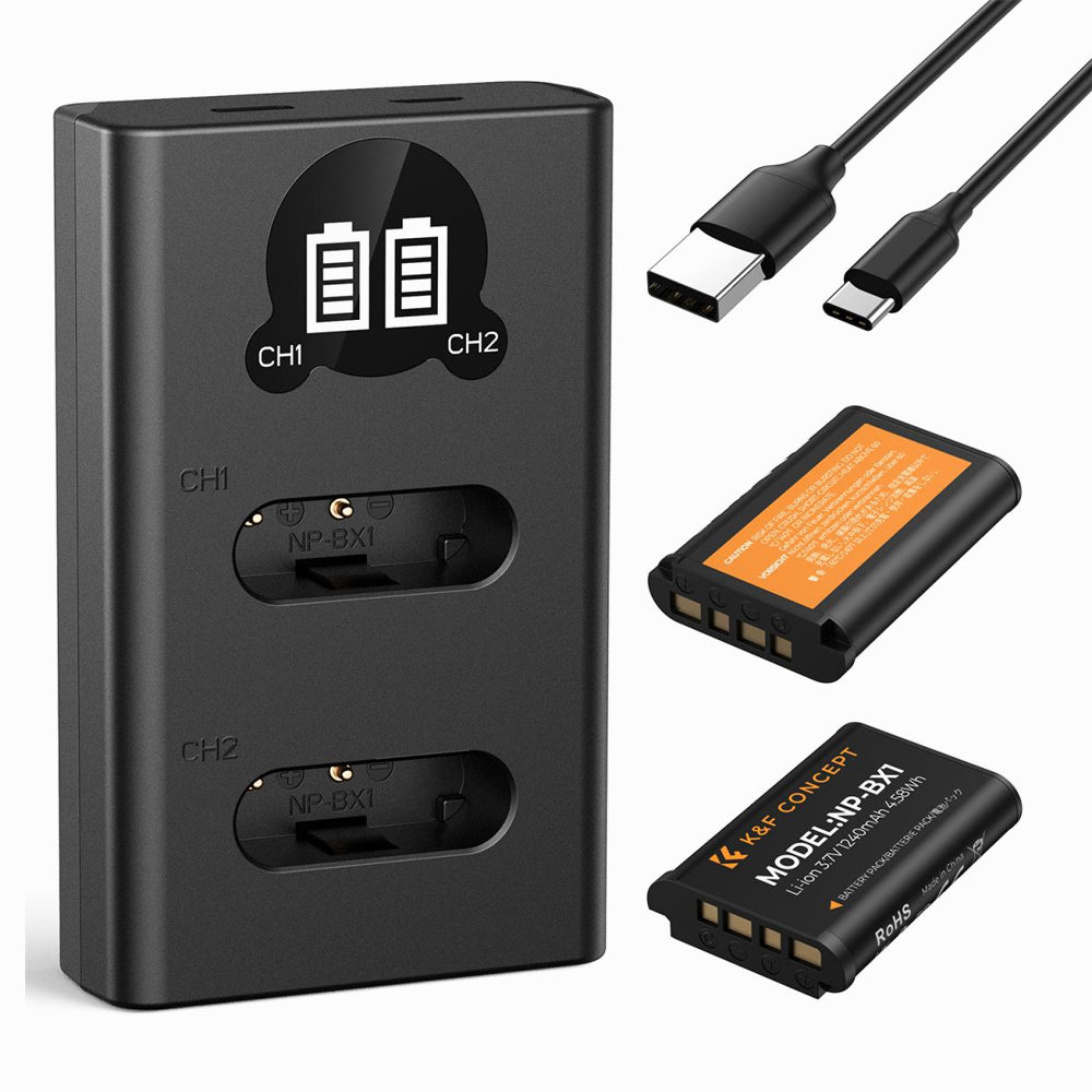 K&F Concept 2-Pack NP-BX1 Battery and Charger Set, Compatible with Sony ZV-1, ZV-1F, DSC-RX100, DSC-RX100 VII, RX100VA, RX100 VI, RX1R II, HX90V, HX50, WX350, AS100V, HX80, HX95, HX99(KF28.0044)