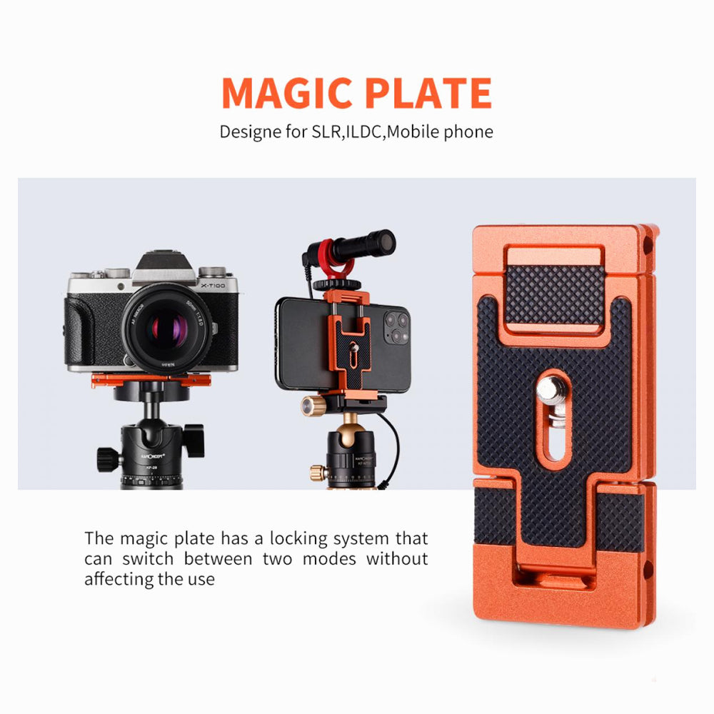 K&F Concept CA02 Aluminum Multi Quick Release Plate 2 in 1 Professional Camera Quick Release Plate for Tripod Camera Mobile Phone (Orange) (KF31.027V2)