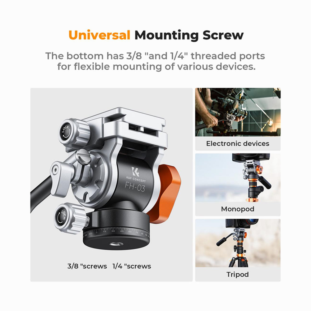 K&F Concept FH-03 Video Fluid Head Tripod Head Max Load 11lb/5kg, Silky-Smooth, Stable Tripod Fluid Head for pan and tilt,Arca Swiss-Compatible Fluid Head Mount (KF31.087)