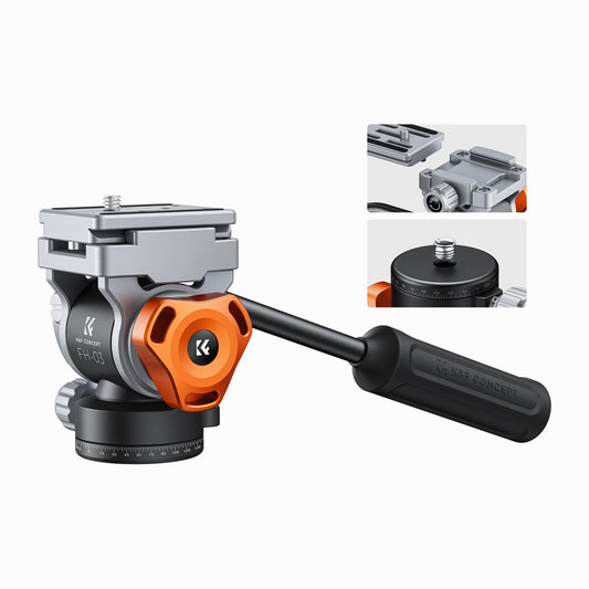 K&F Concept FH-03 Video Fluid Head Tripod Head Max Load 11lb/5kg, Silky-Smooth, Stable Tripod Fluid Head for pan and tilt,Arca Swiss-Compatible Fluid Head Mount (KF31.087)
