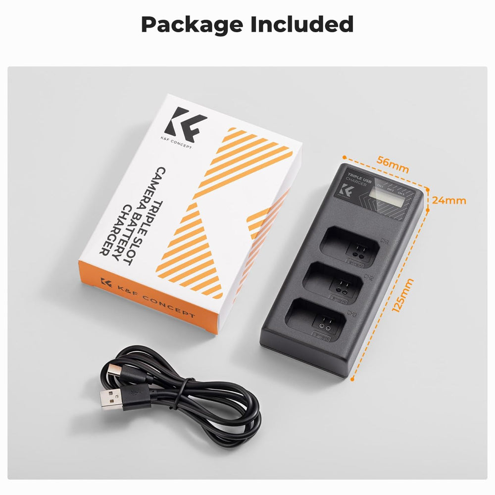 K&F Concept NP-FW50 Charger 3-Slot ZV-E10 Battery Charger with LCD Display for Sony A6400 A6600 ZV-E10 A7 A7ii Cameras-KF28.0060