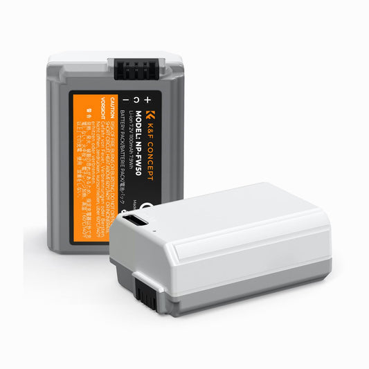 K&F Concept NP-FW50 Battery with Type-C Fast Charging for Sony ZV-E10, Alpha 7, A7, A7II, A7RII, A7SII, A7S, A7S2, A7R, A7R2, A5000, A6400, A6500, A6300, A6000, NEX-3, NEX-5, 1100mAh (KF28.0026S1)