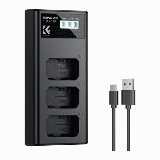 K&F Concept NP-FW50 Charger 3-Slot ZV-E10 Battery Charger with LCD Display for Sony A6400 A6600 ZV-E10 A7 A7ii Cameras-KF28.0060