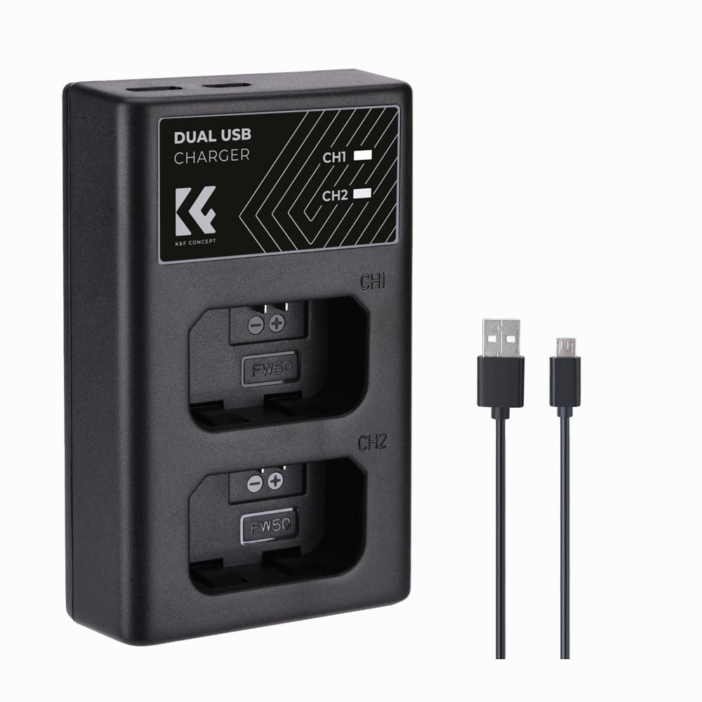 K&F Concept NP-FW50 Battery Charger, Dual Slot Quick Charger for Sony A6000, A6500, A6300, A6400, A7, A7II, A7RII, A7SII, A7S, A7S2, A7R, A7R2, A55, A5100, A5000 Camera-KF28.0009)