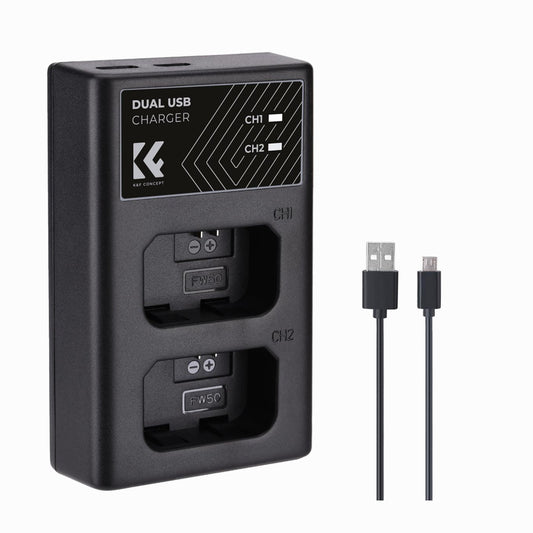 K&F Concept NP-FW50 Battery Charger, Dual Slot Quick Charger for Sony A6000, A6500, A6300, A6400, A7, A7II, A7RII, A7SII, A7S, A7S2, A7R, A7R2, A55, A5100, A5000 Camera-KF28.0009)