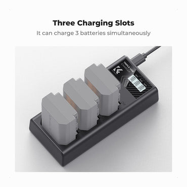 K&F Concept NP-FZ100 Charger, 3-Slot A7iii Battery Charger with LCD Display for Sony A7iii A7iv A7Rv A6700 A6600 A9 A1 FX3 FX30 ZV-E1 Cameras (KF28.0061)
