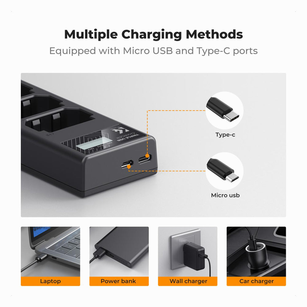 K&F Concept NP-FZ100 Charger, 3-Slot A7iii Battery Charger with LCD Display for Sony A7iii A7iv A7Rv A6700 A6600 A9 A1 FX3 FX30 ZV-E1 Cameras (KF28.0061)