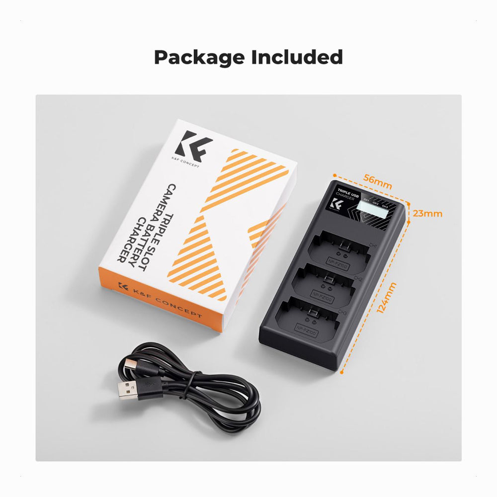 K&F Concept NP-FZ100 Charger, 3-Slot A7iii Battery Charger with LCD Display for Sony A7iii A7iv A7Rv A6700 A6600 A9 A1 FX3 FX30 ZV-E1 Cameras (KF28.0061)