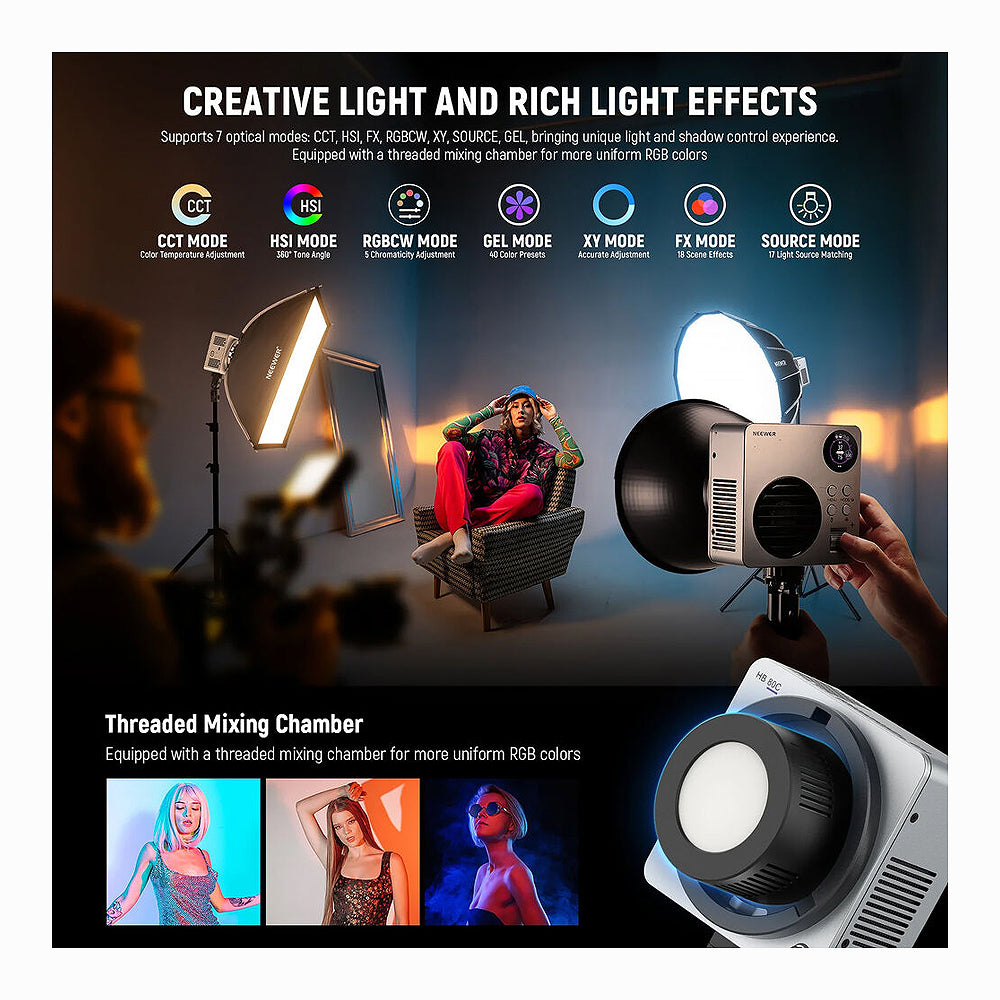 NEEWER HB80C 80W RGBWW Mini COB LED Video Light (PD Fast Charger Kit)