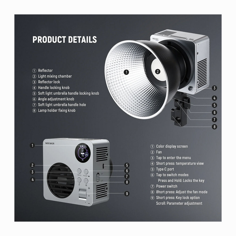 NEEWER HB80C 80W RGBWW Mini COB LED Video Light (PD Fast Charger Kit)