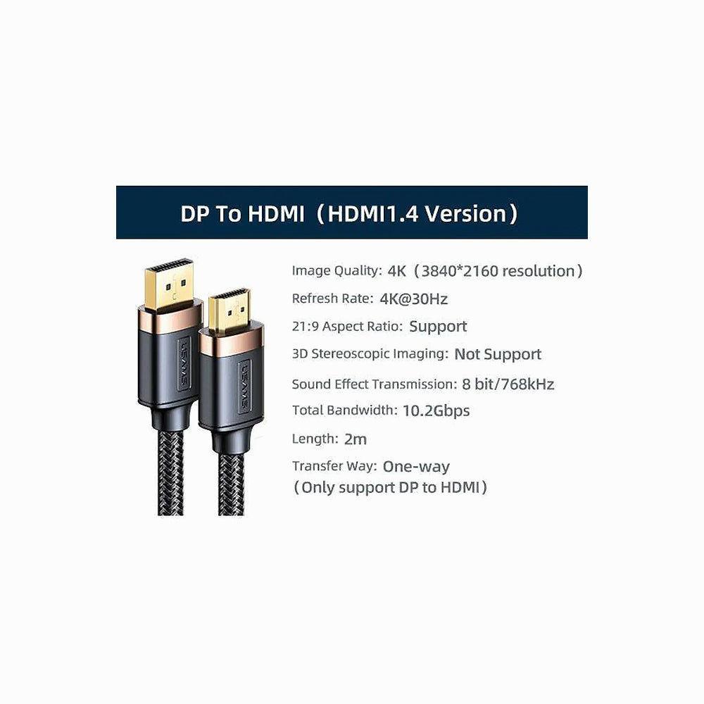USAMS DisplayPort - HDMI Cable 2m Black