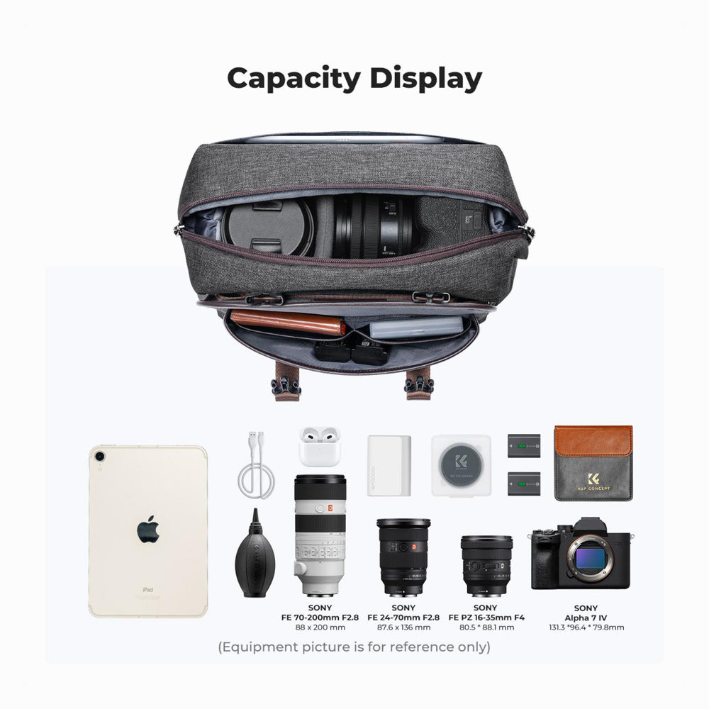 K&F Concept 8L Retro Camera Shoulder Crossbody Sling Bag with Tripod Holder & Enough Storage for Cameras, Lenses, Drones, Smartphones, Tablets Photography Accessories (Dark Grey-KF13.186)