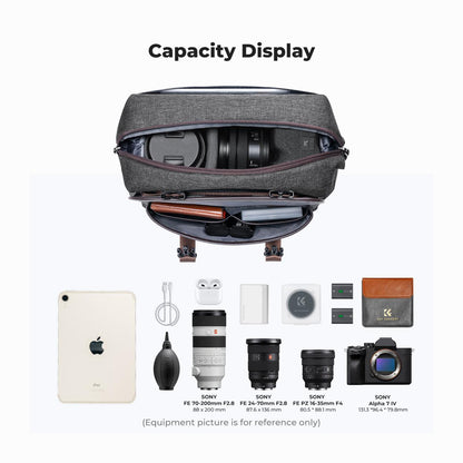 K&F Concept 8L Retro Camera Shoulder Crossbody Sling Bag with Tripod Holder & Enough Storage for Cameras, Lenses, Drones, Smartphones, Tablets Photography Accessories (Dark Grey-KF13.186)