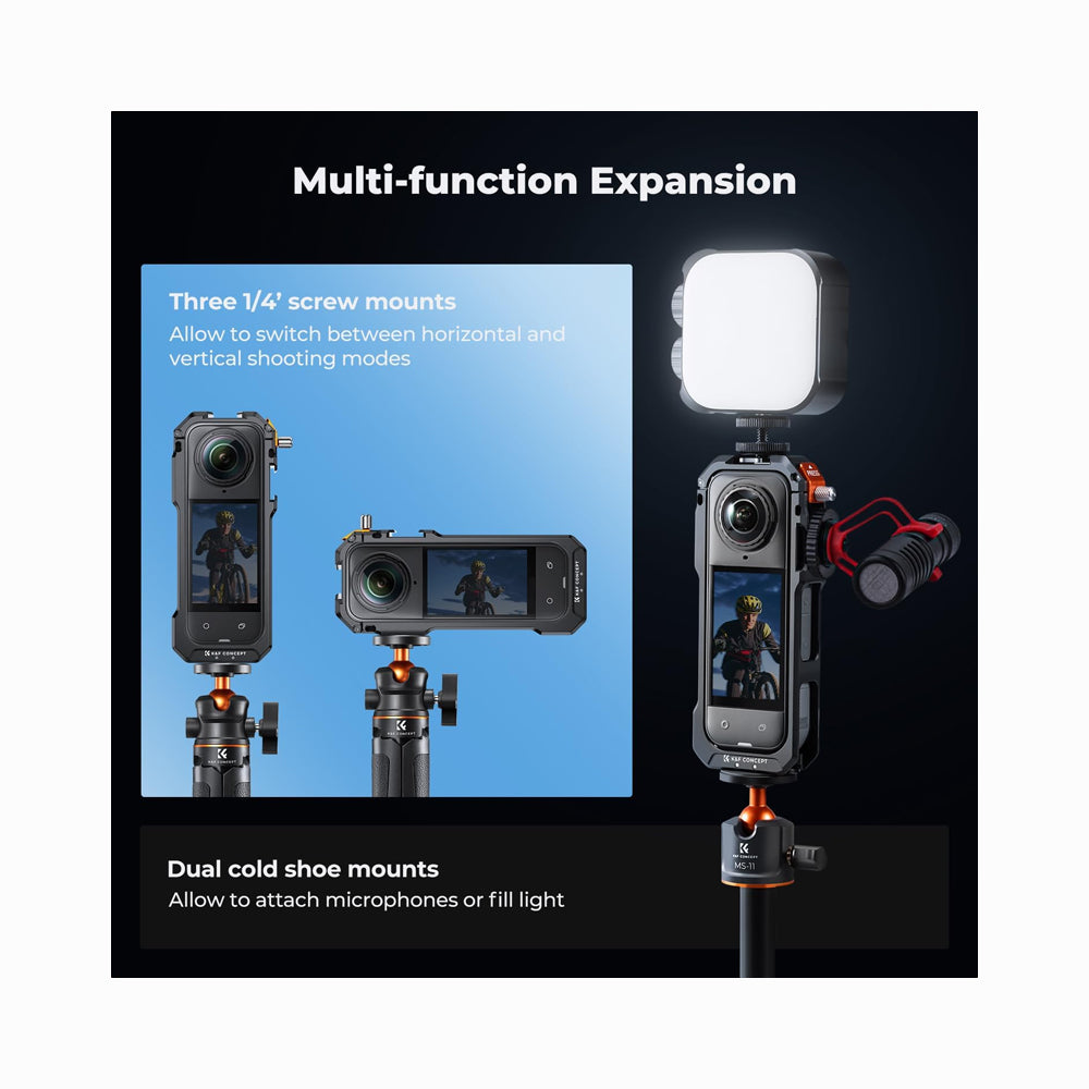 K&F Concept Camera Cage for Insta360 X5, Durable Aluminum Alloy Protective Case (KF31.182)