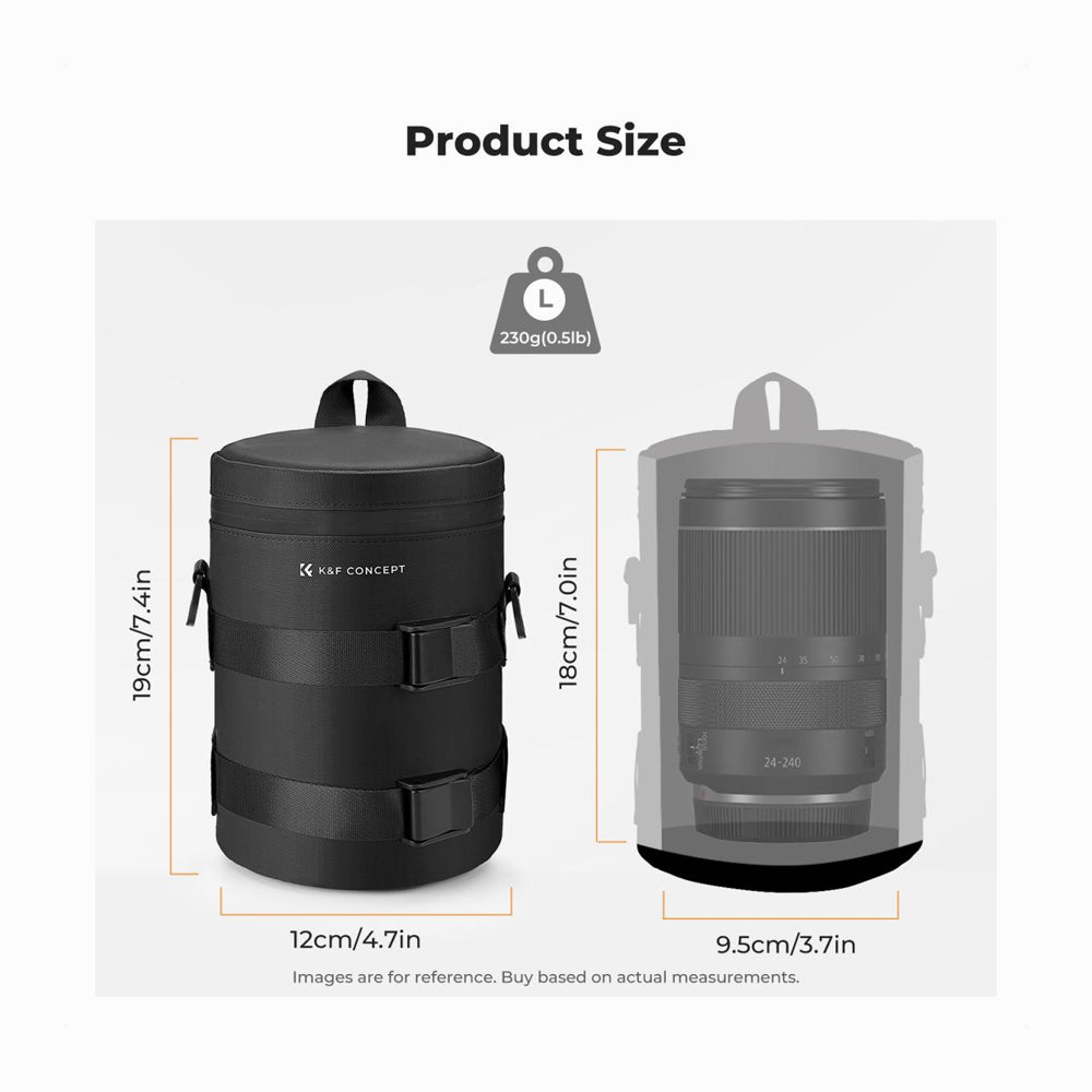 K&F Concept L Camera Lens Pouch Case, Waterproof Zipper Lens Protective Bag, Camera Lens Carry Bag Fits Lenses Below 3.5x7.1 -(KF13.202)