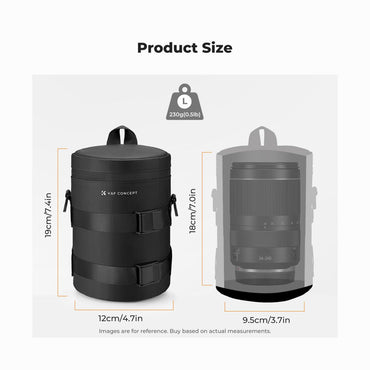 K&F Concept L Camera Lens Pouch Case, Waterproof Zipper Lens Protective Bag, Camera Lens Carry Bag Fits Lenses Below 3.5x7.1 -(KF13.202)