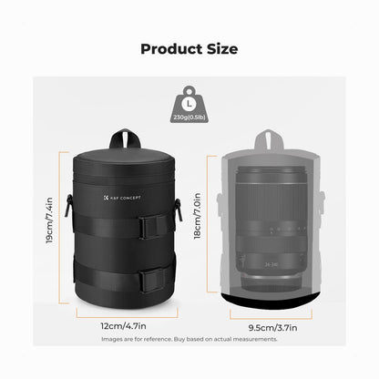 K&F Concept L Camera Lens Pouch Case, Waterproof Zipper Lens Protective Bag, Camera Lens Carry Bag Fits Lenses Below 3.5x7.1 -(KF13.202)