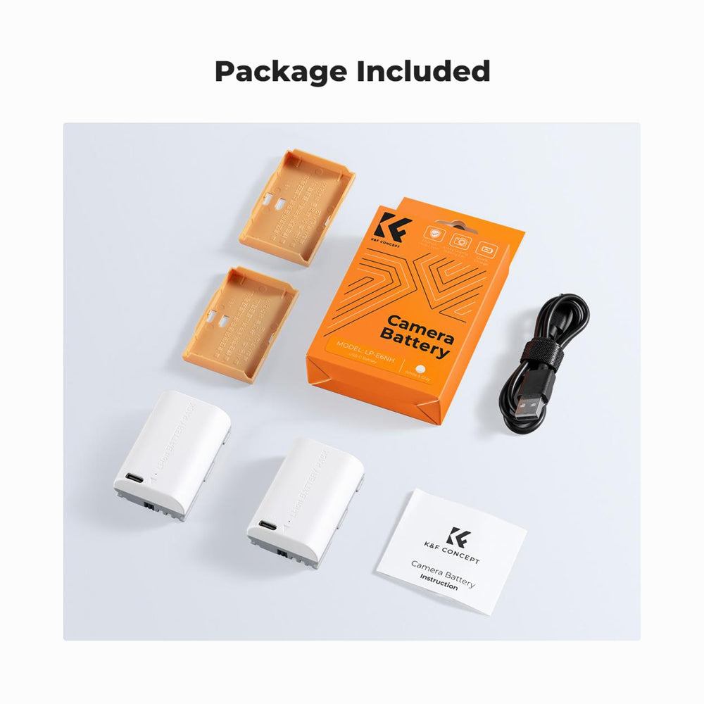 K&F Concept 2-Pack LP-E6NH Batteries with USB-C Fast Charging for Canon Cameras – 2600mAh-KF28.0033S1