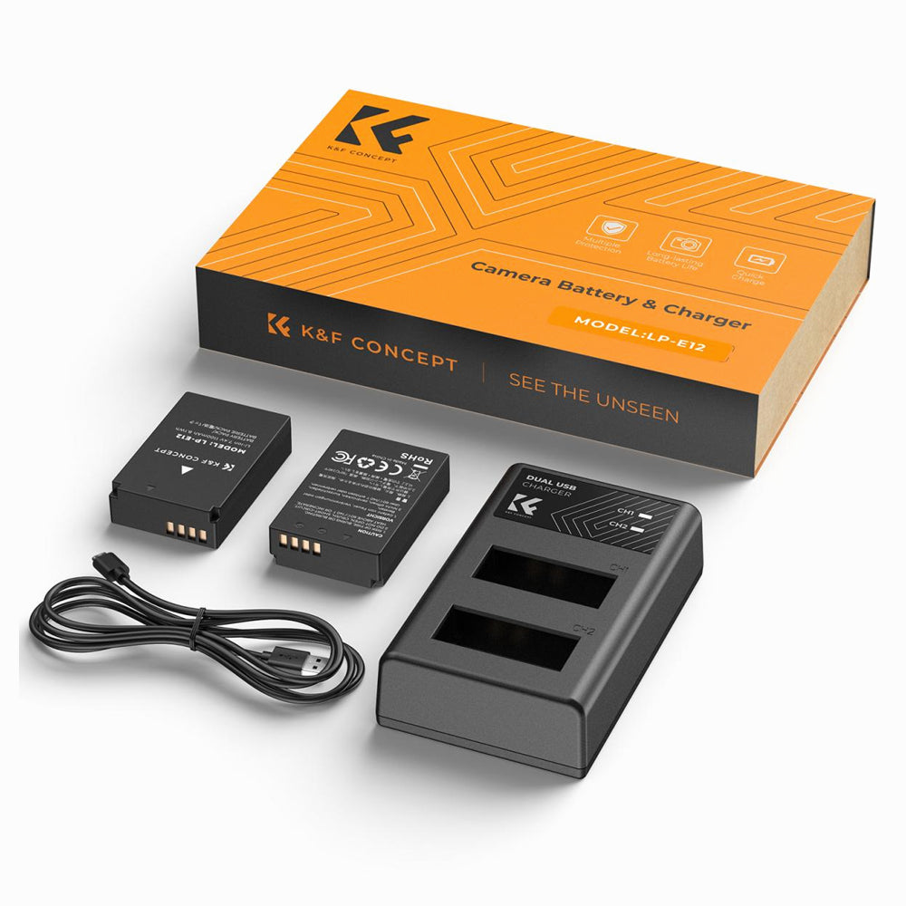 K&F Concept LP-E12 Battery and Charger Set with Dual Slot Charger for Canon M2, M200, M50, M100, M10, 100D (KF28.0029)