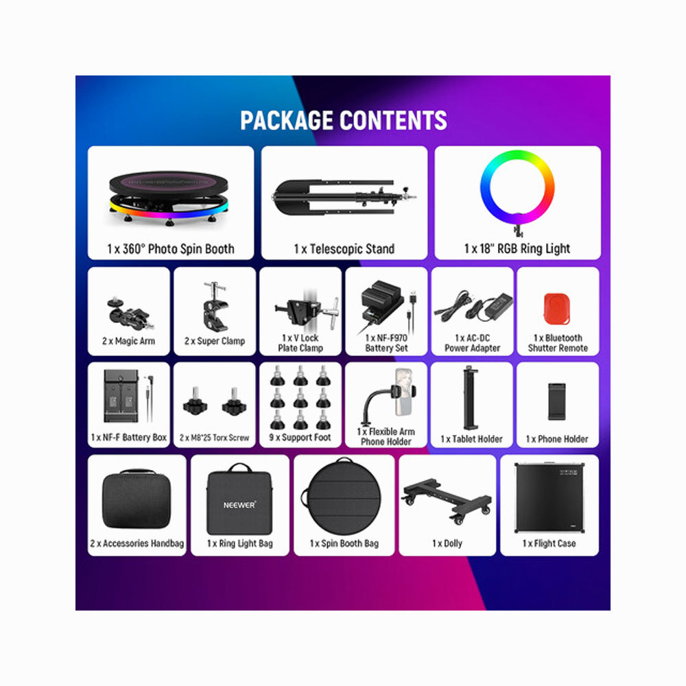 NEEWER 360 PHOTO BOOTH MACHINE WITH 18 INCH RGB RING LIGHT KIT 100CM
