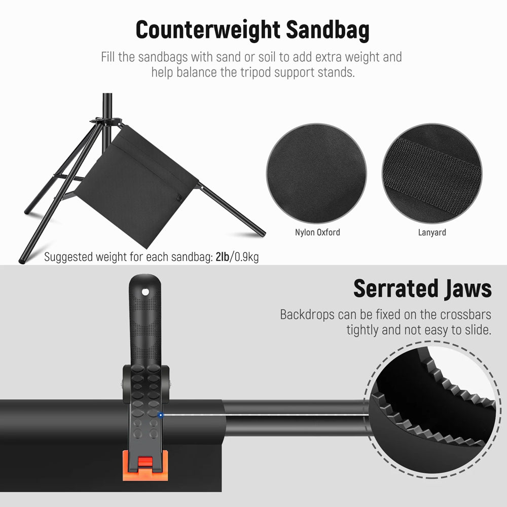 Neewer 2x3m Backdrop Support System With 2 Sandbags And 8 Clamps