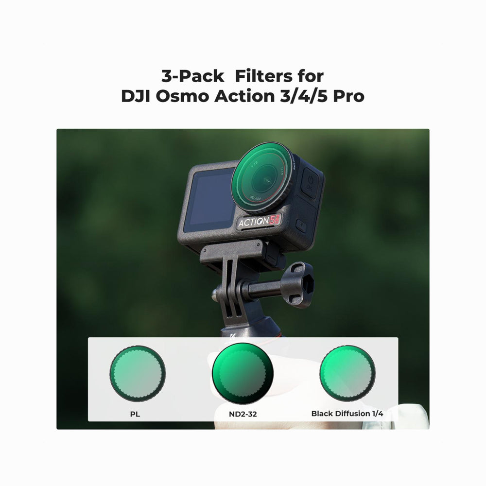 K&F Concept ND2-32 & CPL & Black Mist 1/4 Filter Kit Compatible with DJI Osmo Action 5 Pro/Osmo Action 4/Osmo Action 3(SKU.2360)